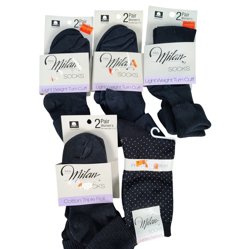 NWT Paul Milan Womens SZ 5-10 9-Pair Socks Black Cotton Polka Dot Retro Preppy